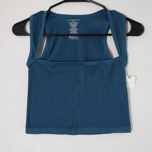 Anthropologie Cropped‎ Square Neck Tank Top Ribbed Teal Blue Casual L NWT